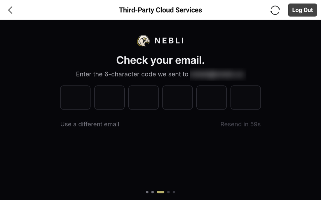 Nebli adopt page code entry screen with six boxes for a verification code