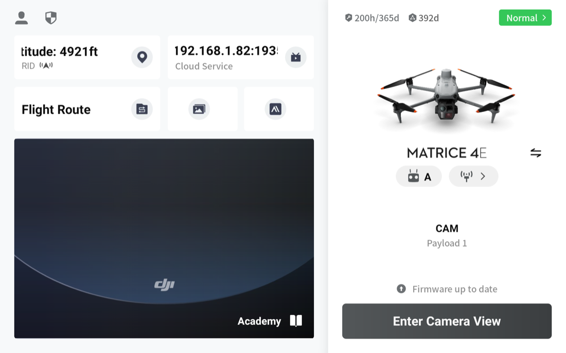 DJI Pilot 2 Cloud Service tile showing a configured livestream endpoint